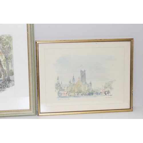 442 - 2 Hugh Casson landscape prints and a watercolour after the same artist of Holland Park, largest appr... 