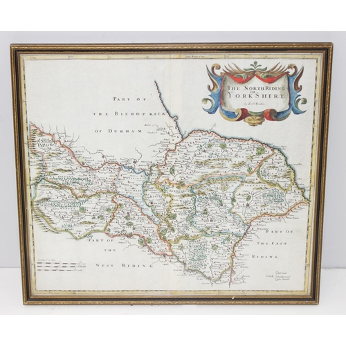 451 - Robert Morden, an 18th century map of North Riding of Yorkshire with hand colouring, framed and glaz... 