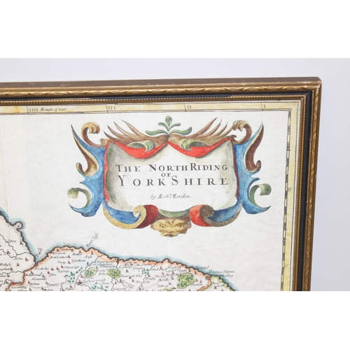 451 - Robert Morden, an 18th century map of North Riding of Yorkshire with hand colouring, framed and glaz... 