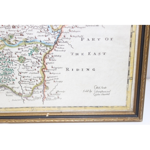 451 - Robert Morden, an 18th century map of North Riding of Yorkshire with hand colouring, framed and glaz... 