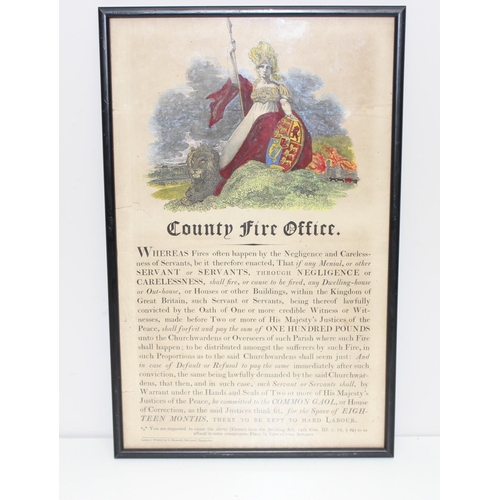 454 - A rare 19th century County Fire Office certificate printed by C. Roworth of Bel-yard Temple Bar, wit... 