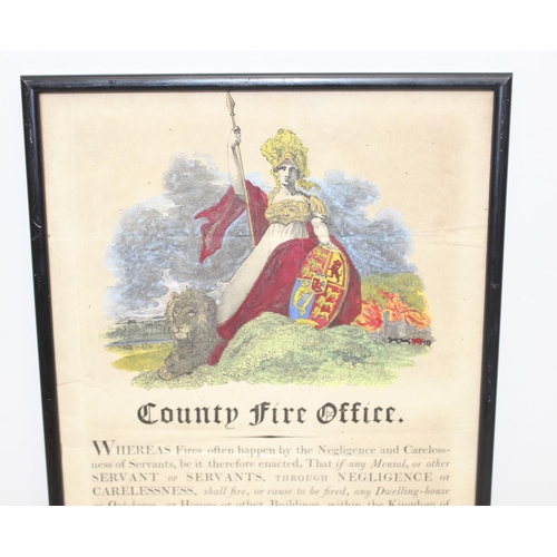 454 - A rare 19th century County Fire Office certificate printed by C. Roworth of Bel-yard Temple Bar, wit... 