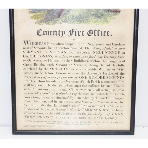 454 - A rare 19th century County Fire Office certificate printed by C. Roworth of Bel-yard Temple Bar, wit... 