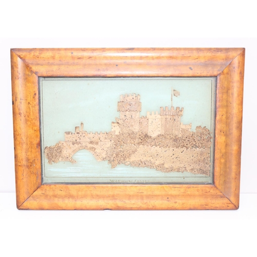 455 - Antique 3D cork folk art picture of Warwick Castle in glazed frame, approx 31 x 23cm