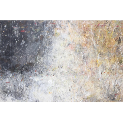 458 - Rachel Plummer - large contemporary abstract oil on board, signed verso, approx 100 x 81cm