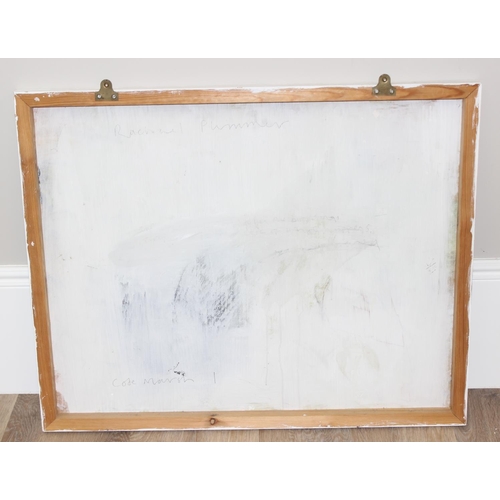 458 - Rachel Plummer - large contemporary abstract oil on board, signed verso, approx 100 x 81cm