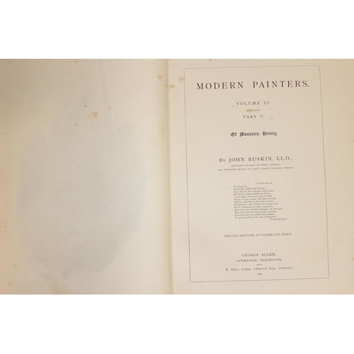 503 - John Ruskin, 5 Volumes of modern painters and Index book printed by Ballantyne, Hanson and Co with h... 