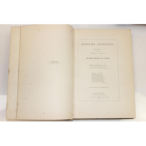 503 - John Ruskin, 5 Volumes of modern painters and Index book printed by Ballantyne, Hanson and Co with h... 