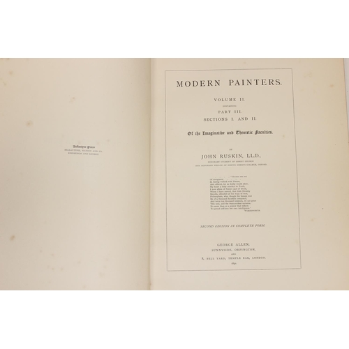 503 - John Ruskin, 5 Volumes of modern painters and Index book printed by Ballantyne, Hanson and Co with h... 