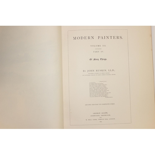 503 - John Ruskin, 5 Volumes of modern painters and Index book printed by Ballantyne, Hanson and Co with h... 