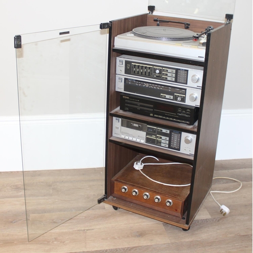 701 - Vintage Sanyo Hi-Fi stacking system, Pioneer CD player and a scratch built amp, in glazed cabinet