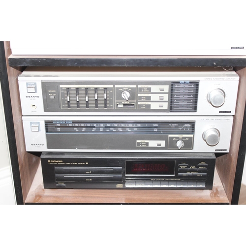 701 - Vintage Sanyo Hi-Fi stacking system, Pioneer CD player and a scratch built amp, in glazed cabinet