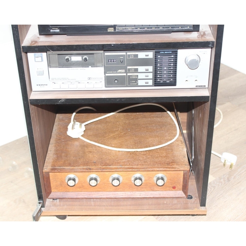 701 - Vintage Sanyo Hi-Fi stacking system, Pioneer CD player and a scratch built amp, in glazed cabinet