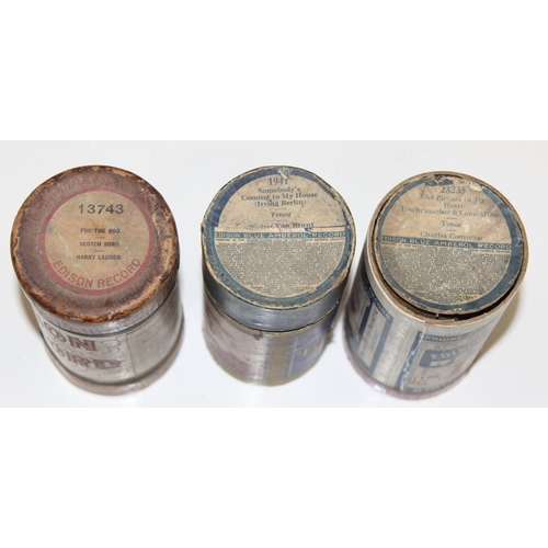 710 - 12 phonograph wax cylinder canisters, some with contents to include some by Edison Records and Sterl... 