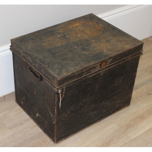 164 - Large metal safe box with Milner's Safe Company Limited lock, approx 60cm x 45cm x 47xm