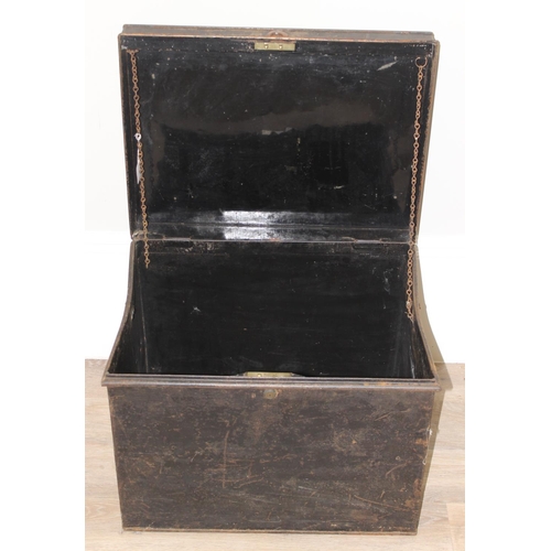 164 - Large metal safe box with Milner's Safe Company Limited lock, approx 60cm x 45cm x 47xm