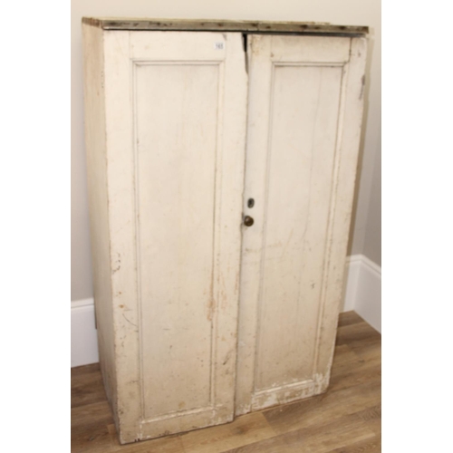 165 - A large vintage painted pine cabinet with 3 shelves and distressed paintwork, approx 97cm wide x 55c... 