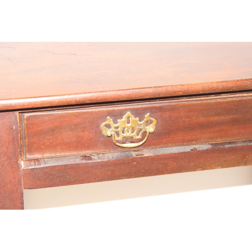 166 - A 19th century mahogany side table or lowboy with single drawer and brass fittings, approx 84cm wide... 