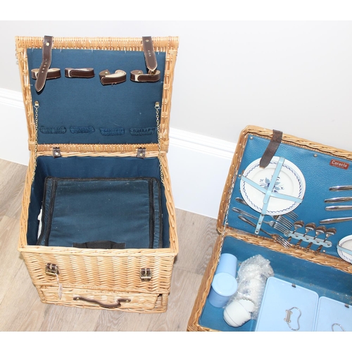 1730 - 2 vintage wicker picnic sets, one by Coracle with majority contents, the other empty