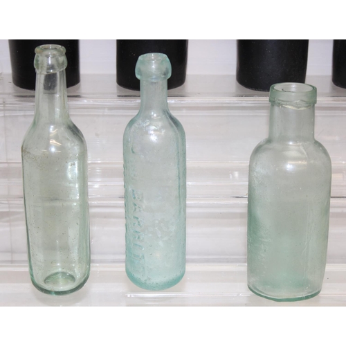 1741 - 10 assorted antique glass bottles to inc advertising examples, one for John Barritt of Hamilton, the... 