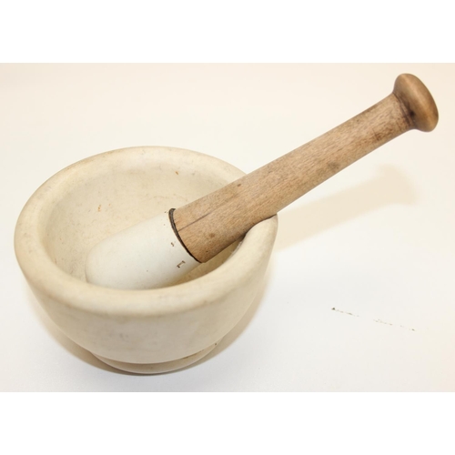 1746 - 4 pottery pestle and mortars, 3 with wooden handles