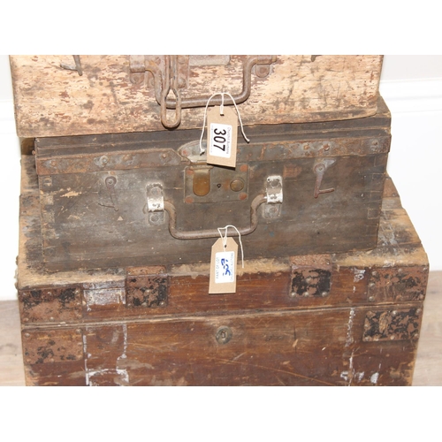 307 - 3 vintage pine and wooden chests, largest approx 51cm x 37cm x 32cm