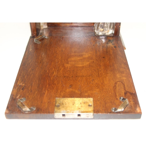 311 - An early 20th century oak stationary box or letter rack with brass corners, approx 20cm wide x 13cm ... 