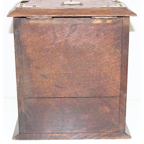 311 - An early 20th century oak stationary box or letter rack with brass corners, approx 20cm wide x 13cm ... 