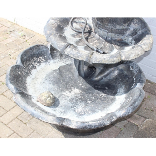 353 - Large 3 tiered scalloped concrete garden water feature by Henri Studio approx 140cm tall