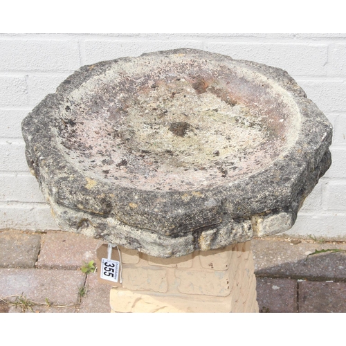 355 - Brick-effect garden bird bath, approx 62cm tall