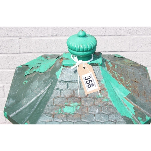 358 - Antique style cast iron green painted letterbox with hunting scene decoration, approx 107cm H