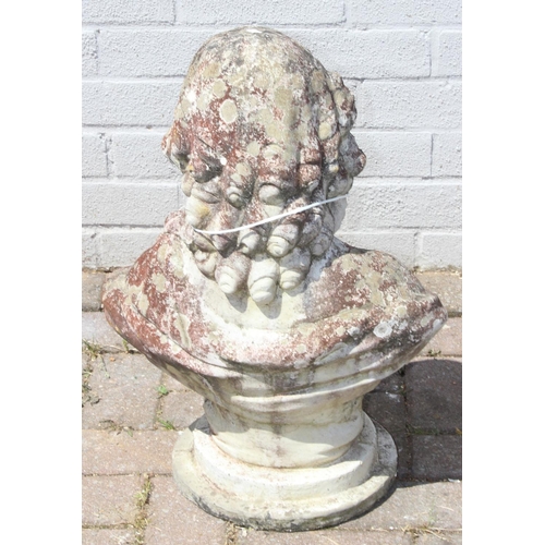 360 - Antique style weathered concrete bust of a classical female, approx 55cm H