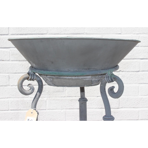 363 - Large metal 3-legged garden pot stand, approx 134cm H