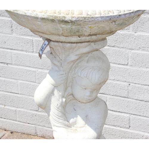 365 - Vintage concrete bird bath with cherub design, approx. 90cm H