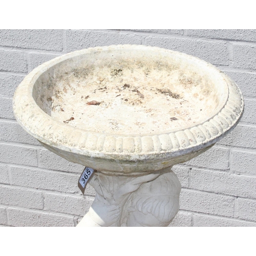 365 - Vintage concrete bird bath with cherub design, approx. 90cm H