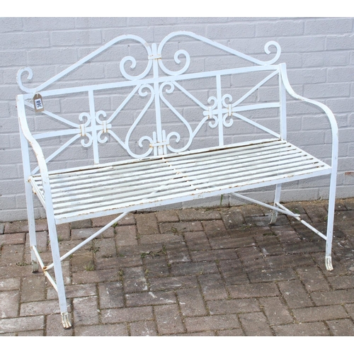 368 - White painted wrought iron 2 seater bench, approx 115cm W x 44cm D x 94cm H