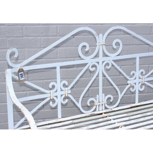 368 - White painted wrought iron 2 seater bench, approx 115cm W x 44cm D x 94cm H