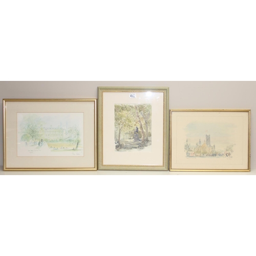 442 - 2 Hugh Casson landscape prints and a watercolour after the same artist of Holland Park, largest appr... 