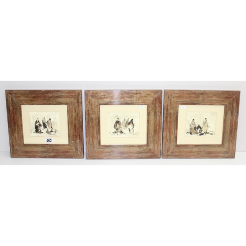 462 - 3 original African school watercolour paintings of abstract figures in wooden frames, signed Rotger?... 