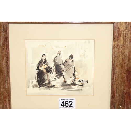 462 - 3 original African school watercolour paintings of abstract figures in wooden frames, signed Rotger?... 