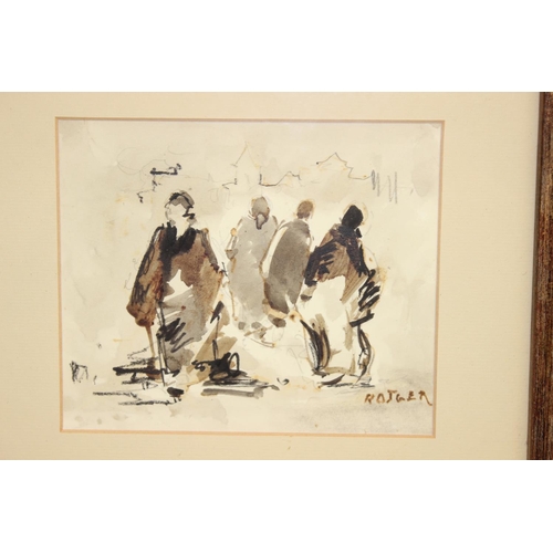 462 - 3 original African school watercolour paintings of abstract figures in wooden frames, signed Rotger?... 