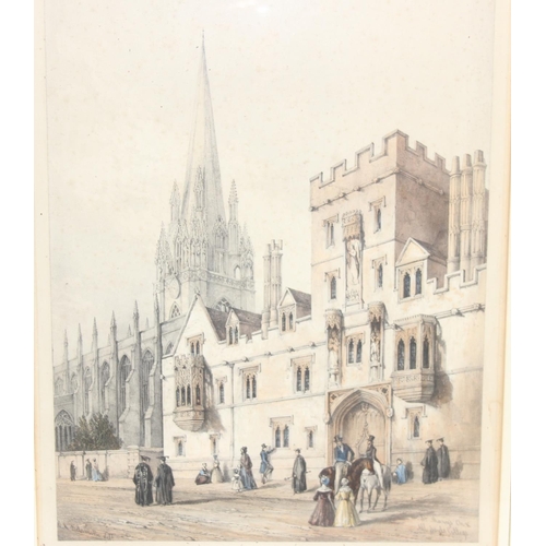 468 - 2 antique prints of Oxford, All Souls College & High St Oxford, the largest approx 50cm x 40cm