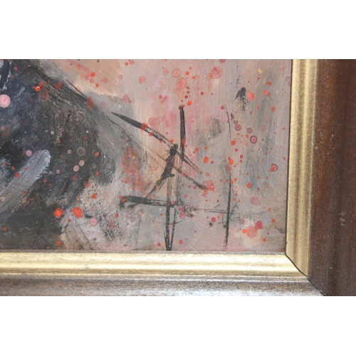 473 - Mid-century oil on board of a male with hat, indistinctly signed lower right, approx 31cm x 26cm inc... 