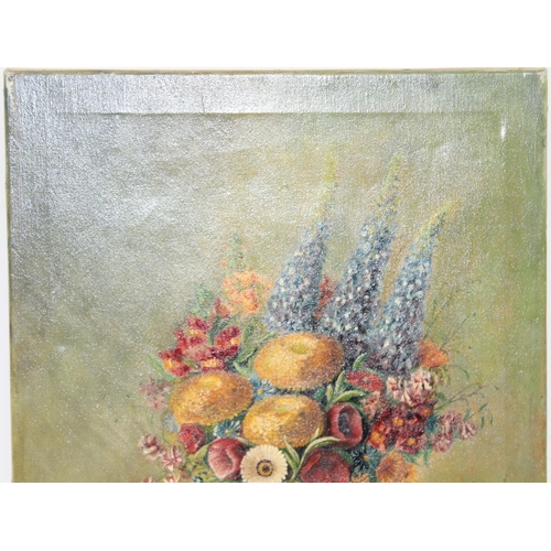 477 - T.A. Dyall (XX), vintage still life oil on canvas of a vase of flowers, signed lower right, approx 5... 