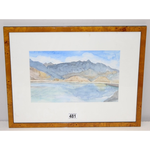 481 - Zedang (Tibet) watercolour reflections in the Yarlung River, seemingly unsigned, dedicated verso, ap... 