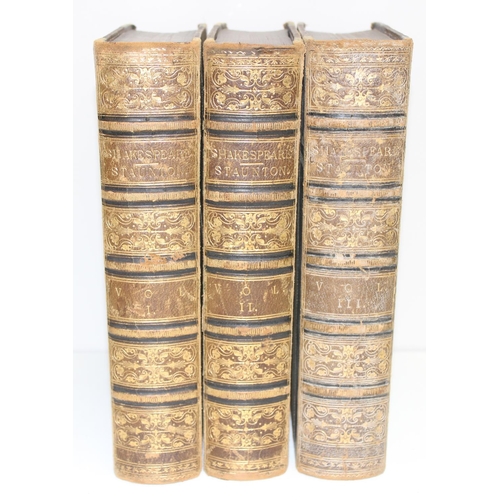 526 - Qty of assorted antique leather bound books to inc 3 volumes of Staunton's Shakespeare 1860 (7)