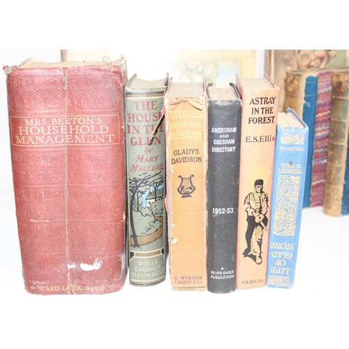 527 - A large qty of assorted antique and later books and ephemera to inc Buster Brown, leather bound book... 