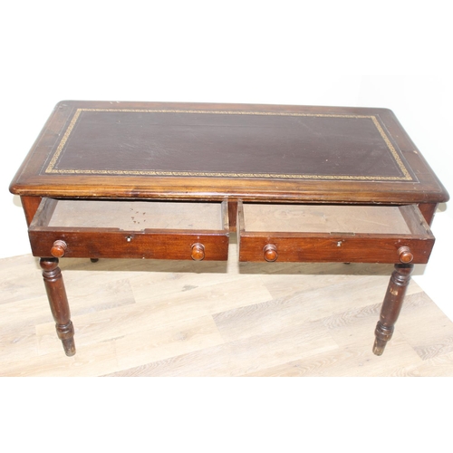 170 - Victorian leather topped writing desk or library table with 2 drawers, approx 121cm W x 60cm D x 72c... 