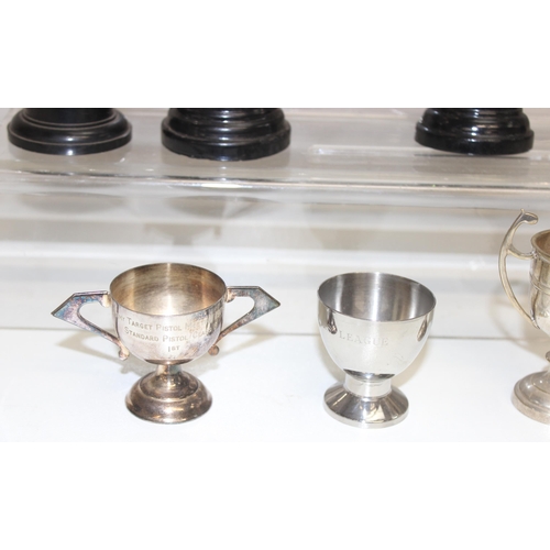 1053 - Six sets of small silver and gold plated salts and pepper dispensers all with stoppers, each approx ... 