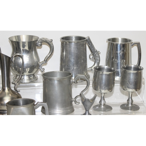 1047 - Qty of antique and later pewter tankards etc, approx 7kg gross